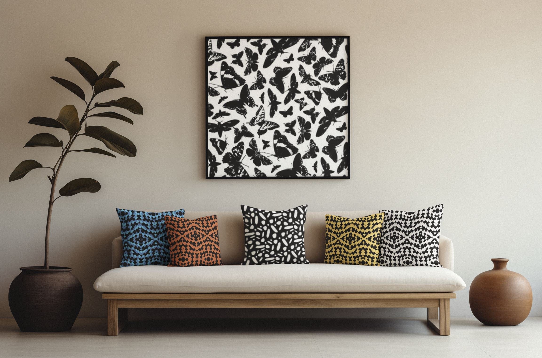 butterfly artwork and butterfly pillows for surface pattern design licensing, microscopic art