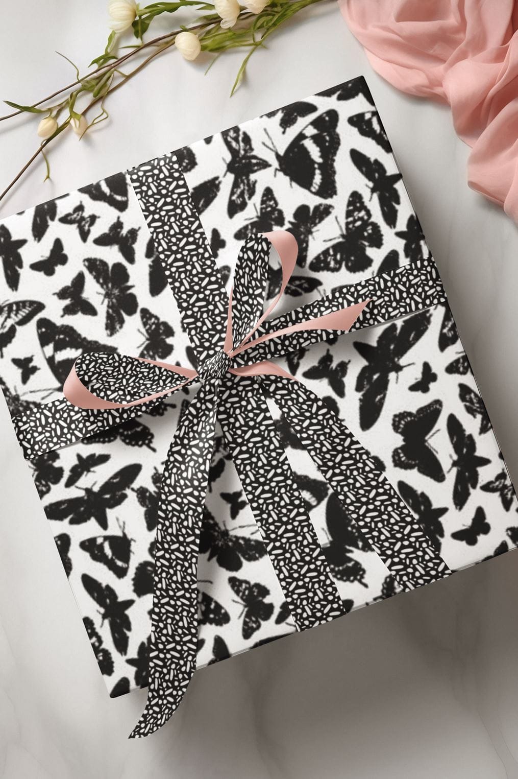 butterfly gift wrap for surface pattern design licensing, microscopic art