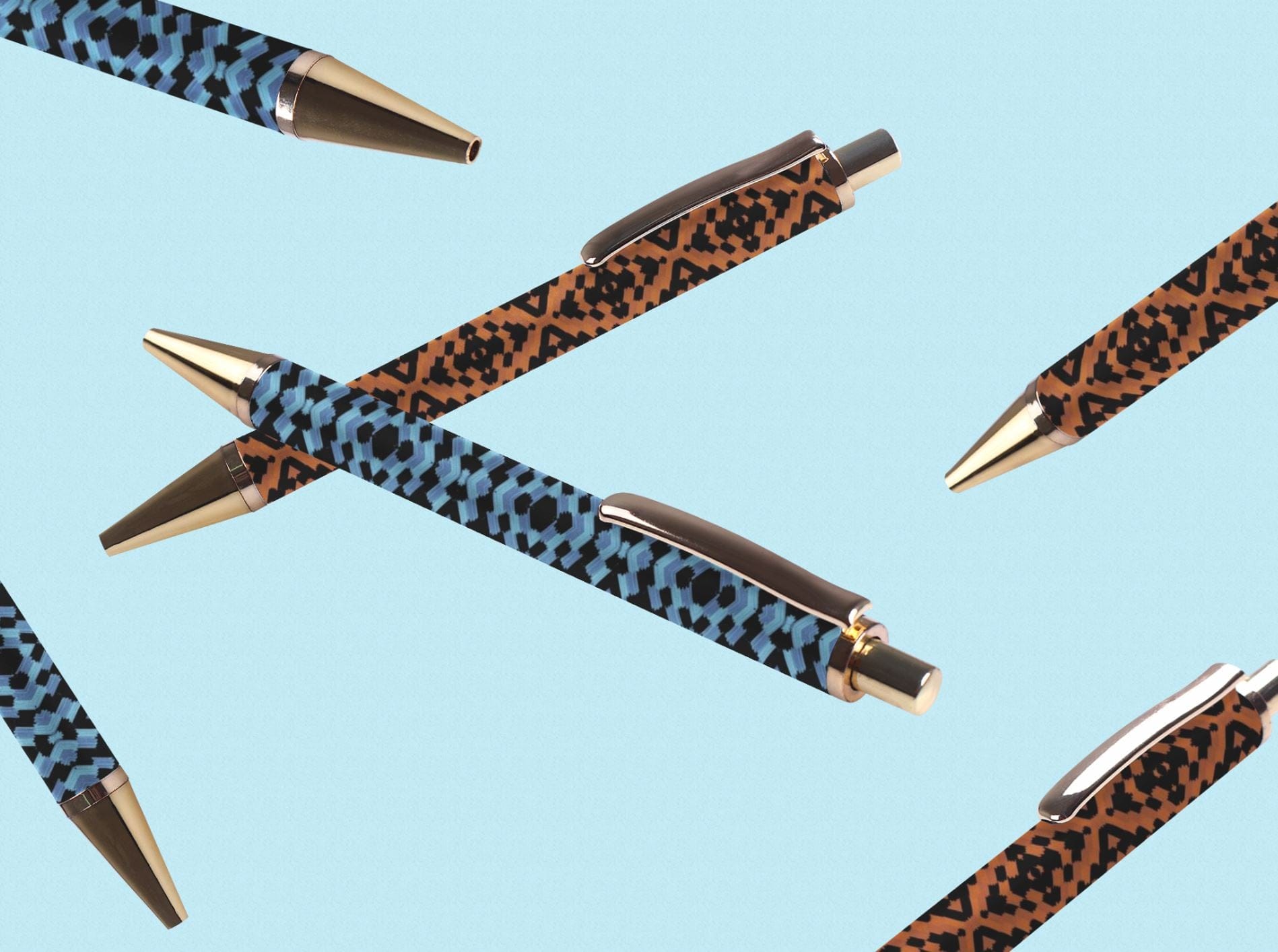 blue morpho and monarch butterfly pens for surface pattern design licensing, microscopic art