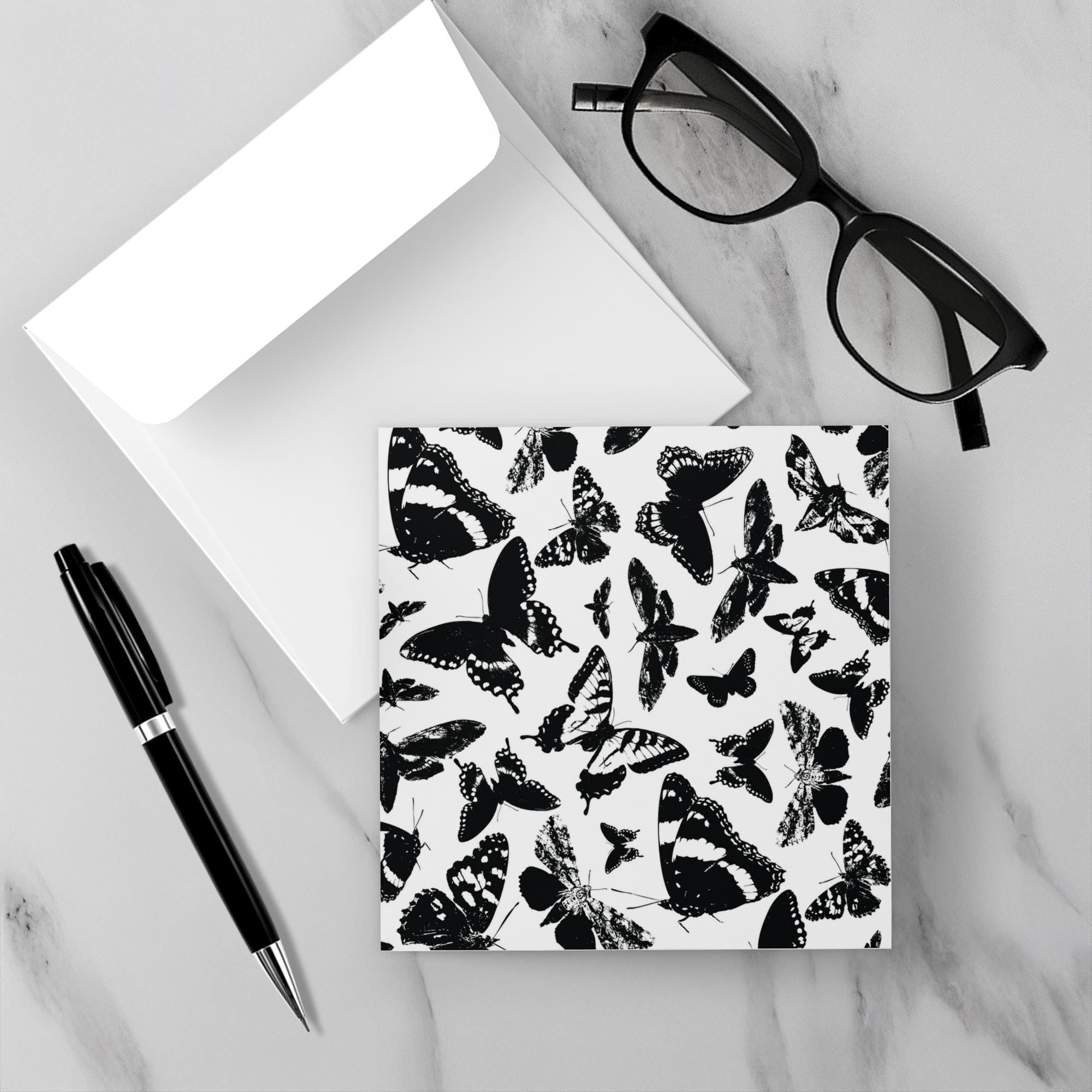 Black and White Butterfly Folded Greeting Card